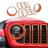 CheroCar for JL Grille Grill Insert & Headlight Turn Light Cover Trim Exterior Accessories for Jeep Wrangler JL JLU & Jeep Gladiator JT 2024+,Orange…