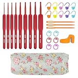 CLYAIYLC 9 Size Red Crochet Hook Set, 2.0-6.0mm Soft Touch Aluminum Crochet Hooks Ergonomic Crochet Hooks for Arthritic Hands,Ideal Gift for Beginner Lover