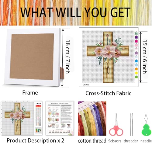 Image of Tiwabb Cross Stitch Kits for Beginners,Flowers Stamped Cross Stitch for Adults with Framed,Embroidery Kit Partial 11CT Cross-Stitch Arts and Crafts for Adults 6.7x6.7inch