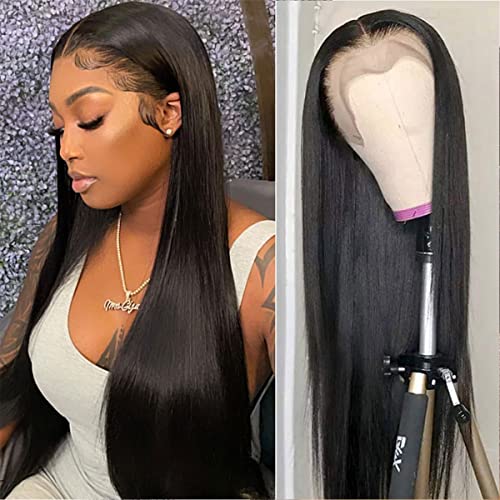 Lace Frontal Straight Wigs 13X4 Lace Frontal Wigs for Women 180% Density 9A Brazilian Human Hair HD Transparent Pre Plucked With Baby Hair Natural Color 16 Inch
