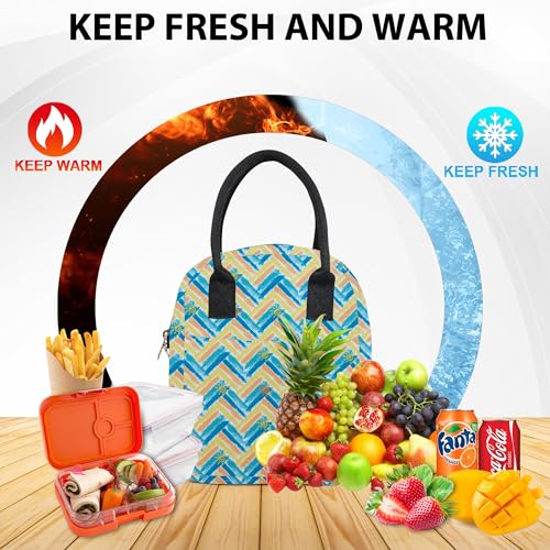 Image of Insulated Lunch Bag for Men and Women - Hot and Cold Travel Tiffin Carrier with Bottle Holder - Spacious Lunch Tote with Handle for Office, School, Picnic (Yellow Wave)