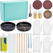 WEBEEDY 2 Sets Kintsugi Repair Kit Gold for Beginners, Complete Japanese Repair Art Kit with Practice Cups, Glue for Repairs Meaningful Broken Ceramics, Glass, Jade, Sculptures, Pottery Art Craft Gift
