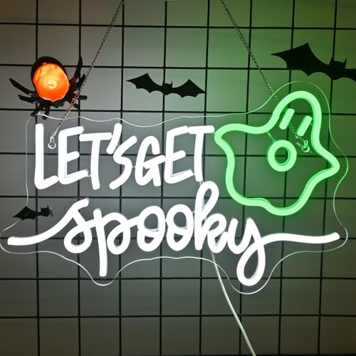 Image of Let's Get Spooky Neon Sign Led Neon Lights for Wall Decor Halloween Light Up Signs for Game Room Bedroom Home Beer Bar Club Man Cave Shop Decorations Gifts For Kids