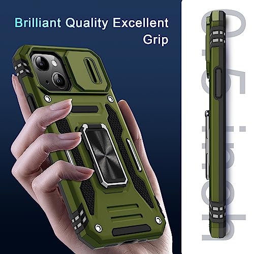 DEERLAMN Case for iPhone 13/iPhone 14 6.1-Inch with Slide Camera Cover+Screen Protector(2 Packs),Rotated Ring Kickstand Military Grade Shockproof Protective Cover-Olive Green by DEERLAMN - Used condition - Image 8