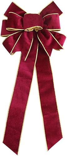 Miniatura 2 de Arco grande rojo de 23.6 in, colgante de decoración de árbol de Navidad, franela rojo vino, adornos de nudo grande para árbol de Navidad, coronas,