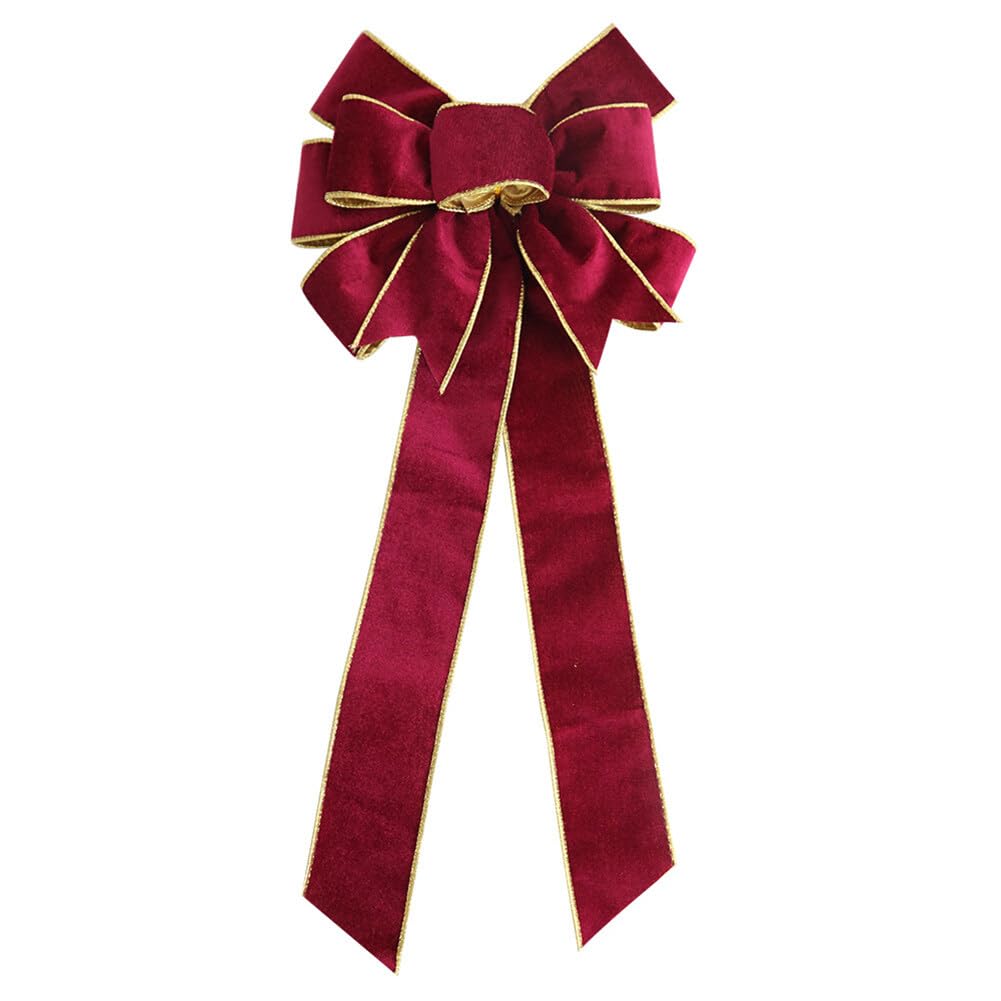 Christmas Velvet Burgundy Bow Christmas Ornament Bow Christmas Wreath Bows for Front Door, Christmas Tree Decorative Bows Ornament for Xmas Home Fence Stairs Fireplace Ornaments - 23.6inch/60cm