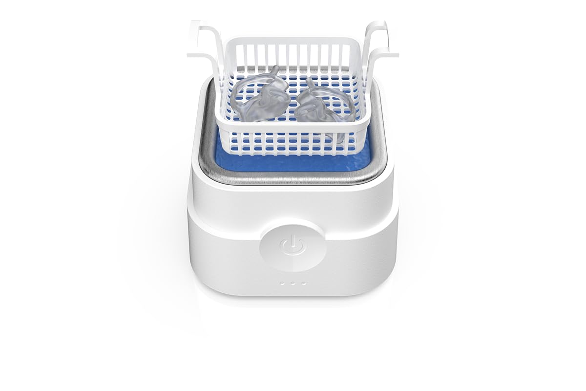 flow-med u-sonic 3 - Ultraschallreinigungsgerät - Wiederaufladbarer Akku | Ultraschallgerät Ohrpassstücke, Gehörschutz & Otoplastiken - Integrierter Akku - 360° Reinigung - 125ml Edelstahl – Behälter