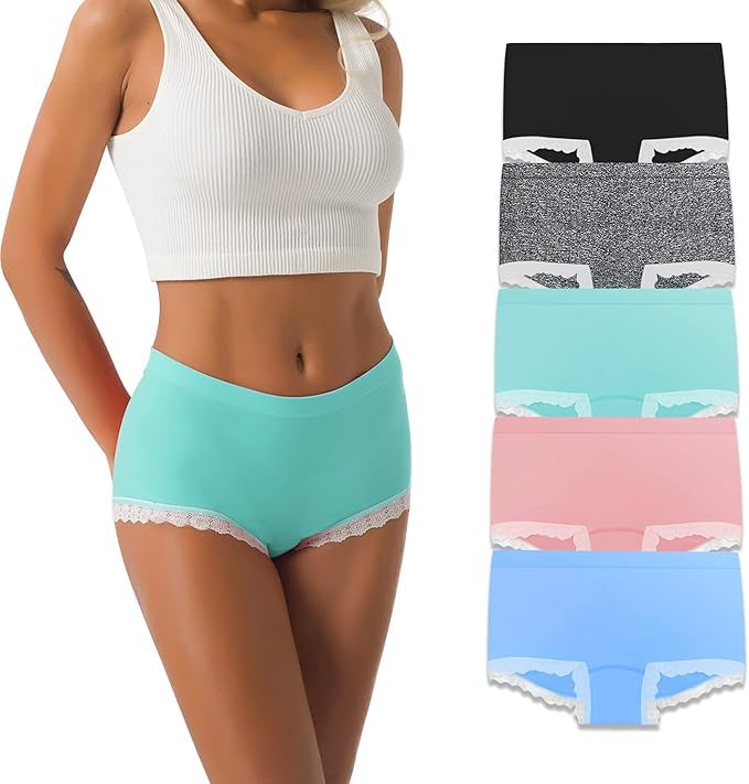 louryn koulyn Womens Boy Shorts Underwear Boyshort Panties Ladies Panties Nylon Panty Sleep Boxer Briefs 5 Pack-picture-41