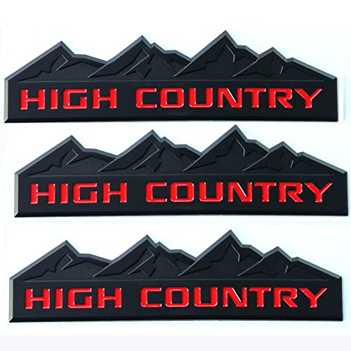 Placa 3D High Country en color negro y rojo para la carrocería de Chevrolet Sierra