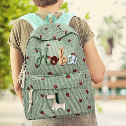 Pekdi Personalized Corduroy Backpack Embroidered Name Strawberry Backpack Monogram Book Bag with Cotton Rope Woven Lightweight Daypack Casual Travel Bag for Sports Dance Gym4