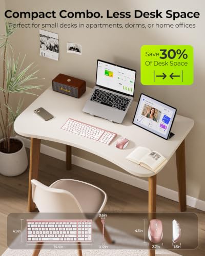 Image of seenda COE401 Bluetooth Keyboard and Mouse Combo, 3-Device, White Rose Gold