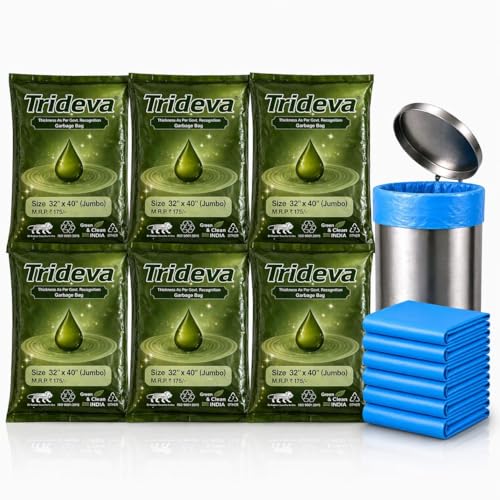 Image of Garbage Bags /Dustbin Bags - 120 Micron Heavy - Duty Trash Bags (32 x 40 Inches) - Jumbo Leak -Proof Bin Liners for Kitchen, Office & Industrial Use - 500g Pack (Blue, Pack of 6) - 24 Bags