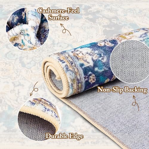 Tapis bohème vintage bleu marine 160 x 230 cm aux finitions soignées - 4