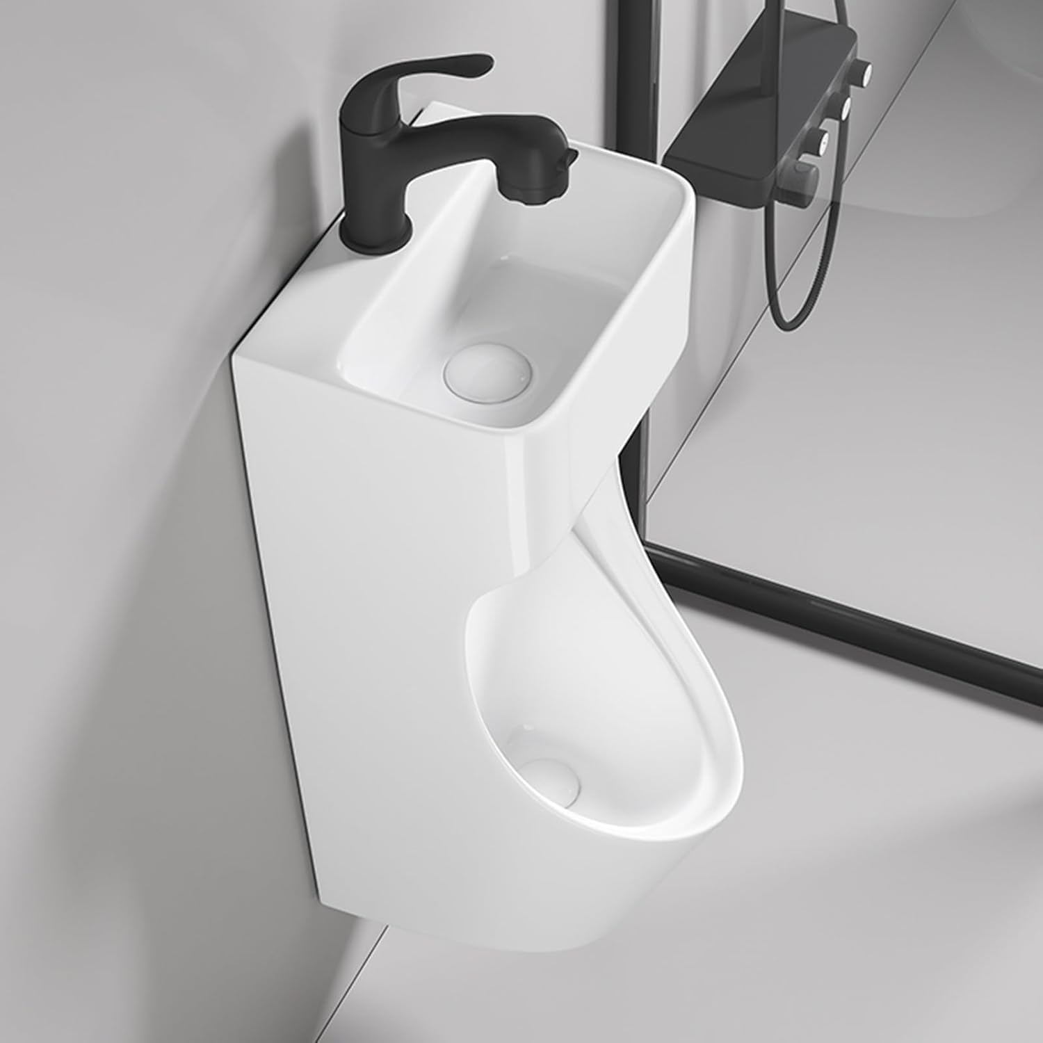 Pisuary montowane na ścianie dla mężczyzn odporne na zalanie z chowanym kranem komercyjne męskie pisuary z wbudowanym zlewem ceramiczny pisuar funkcja prania ręcznego 2 w 1 oszczędność miejsca czarny