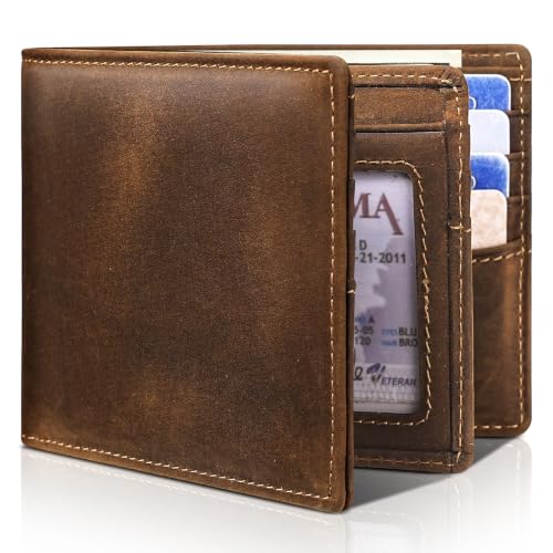 Image of Artpaxy Mens Wallet Bifold Genuine Leather RFID Blocking Wallet for Men with 1 ID Window 15 Card Holders 2 cash pockets 1 Gift Box