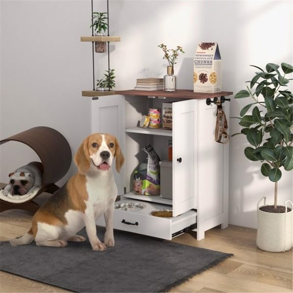 Dog Food Storage Cabinet, Pet Food Container with Lockable Lid and Wheels, Airtight Dog Food Cabinet Dog Kibble Organizer for Large Bags, Dog Food Storage Cabinet Includes Scoop an