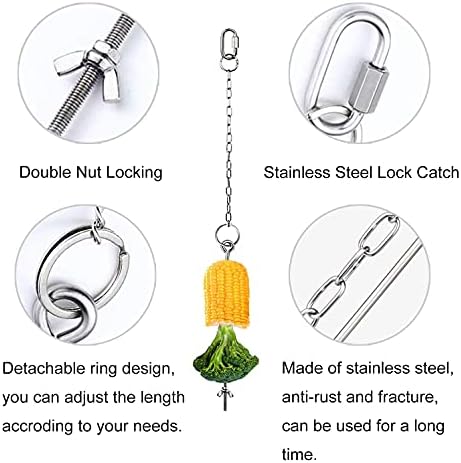TSHAOUN Chicken Veggies Skewer Fruit Bag Set, Chicken Feeder, Vegetable String Bag, Fruit Holder Stainless Steel Hanging Feeder Coop Toy for Goose Duck Large Birds (2 Pcs)
