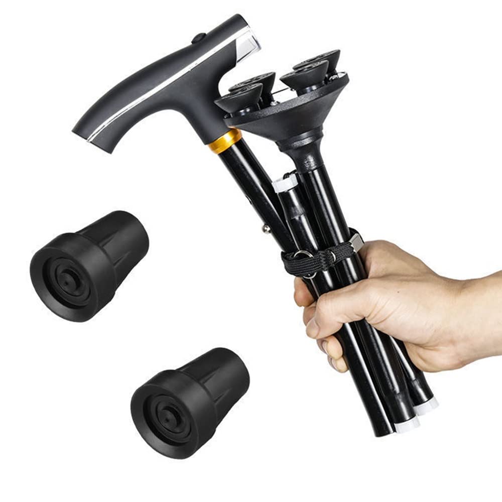 Bastones para Adultos Hombres Mujeres Personas Mayores, con Luces LED, Bastones Plegables, Ligeros, Ajustables, Independientes, Equilibrados, Estables (Color: Negro, Tamaño: Cuatro Patas)