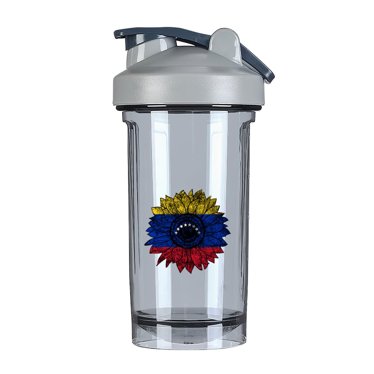 Vintage Sunflower Venezuelans Flag 18 Ounce Shaker Bottle Drink Mixer Leak-proof Pre Workout Protein Shakes Meal Replacement Shakes Bottles 500ML/18 Oz Gray