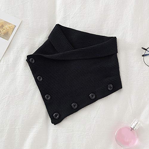 Women Winter Knitted Turtleneck False Fake Collar Buttons Solid Color Short For Scarf Wrap Windproof Neck Warme Fals, Black4