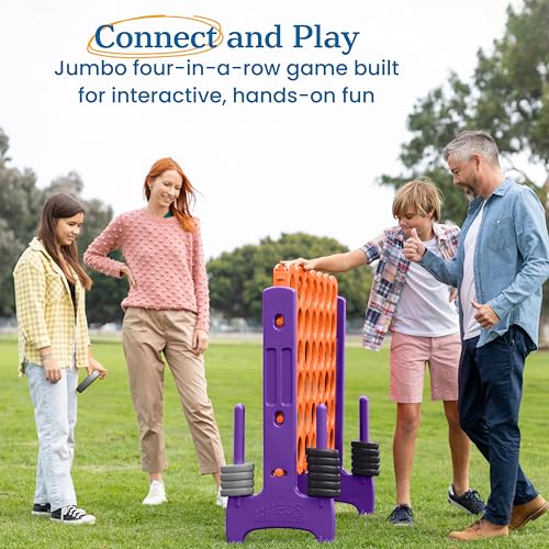 Image of ECR4Kids Jumbo 4-to-Score Giant Game with 42 Rings and Reset Sliders, Kids Games, Orange, Purple