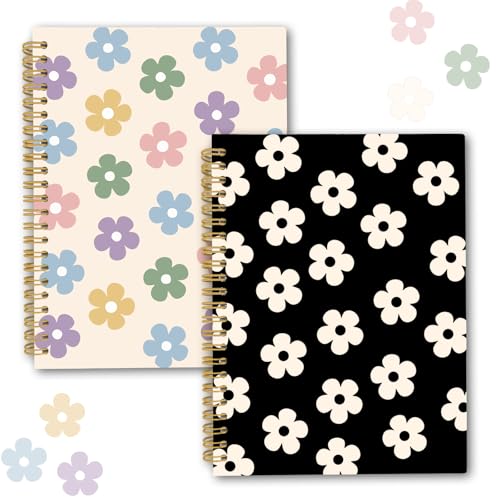 Image of Cute Floral Lined Spiral Journal Notebook, 2 Pcs Aesthetic Vintage Flower Themed Notebooks, Spiral Bound Journals for Women, Notepad (8.2*6.2 inch) for Work Office School Student Teacher Daily Note Taking