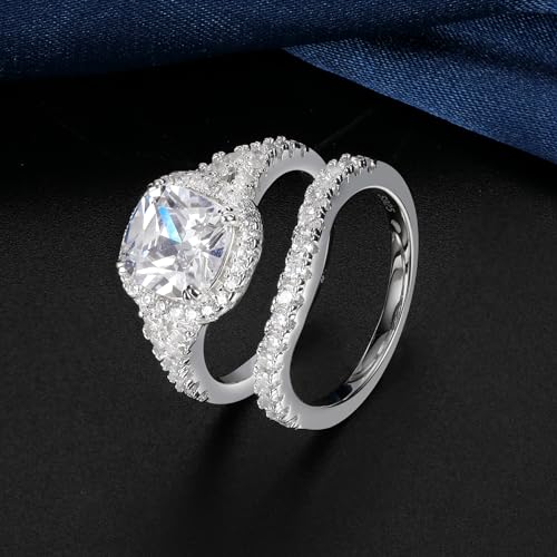 MDFUN Two-in-One Halo Engagement Rings Set for Women S925 Sterling Silver Faux Diamond Cubic Zirconia Wedding Promise Stackable Eternity Band Size 5-103