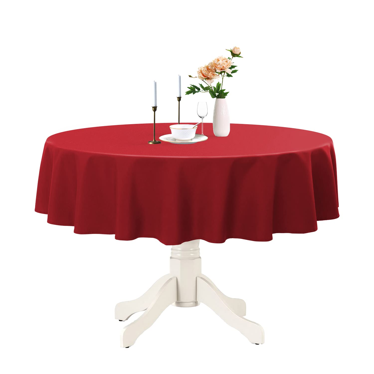 Romanstile Round Waterproof Tablecloth, Stain Resistant Washable Table Cloths Wrinkle Free Polyester Table Covers for Kitchen Dining Party Wedding Indoor and Outdoor - Red, 48 Inch โ image 1