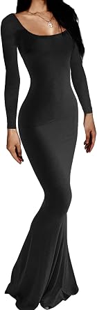 AnotherChill Womens Casual Lounge Slip Long Dress Sexy Long Sleeve Backless Bodycon Maxi Dresses 2025 Fall Slim Elegant