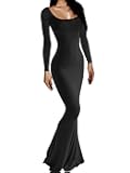 AnotherChill Women's Casual Lounge Slip Long Dress Sexy Long Sleeve Backless Bodycon Maxi Dresses 2025 Fall Slim Elegant
