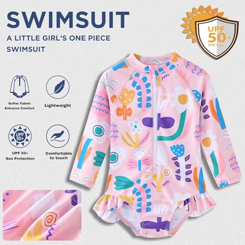 Image of Baby Girls' One Piece Swimsuit Long Sleeve Rash Guard Swimwear