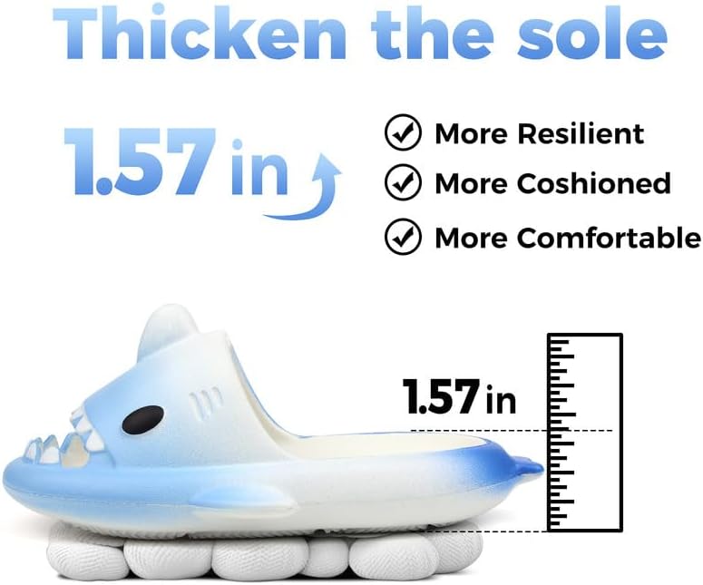Kids Shark Slides丨Pillow Shower Sandals Quick Dry Slippers丨Toddler Boys Girls Comfy Cloud Slides丨Summer Non-Slip Thick Sole Beach Pool shoes - Image 3