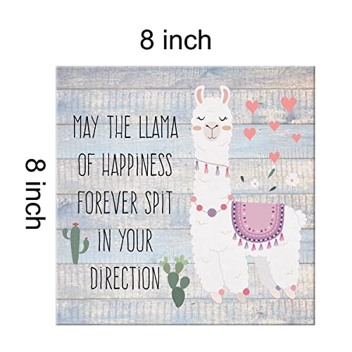 Farmhouse Llama Sign Wall Art Prints Canvas Painting Rustic May The Llama Of Happiness Forever Spit Print Country Home Decor 8" X 8" #TOP1