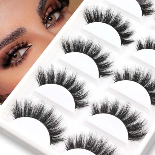Veleasha Lashes 5D Faux Mink Lashes 100% Handmade Luxurious Volume Fake Eyelashes Lightweight Fluffy False Eyelashes 5 Pairs Pack (801)