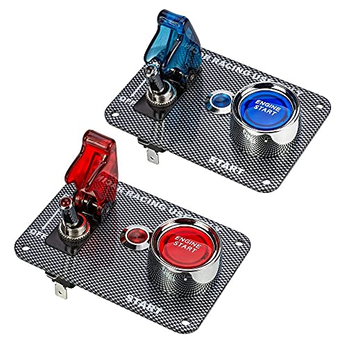 Jtron Dc12V Racing Car Ignition Switch Panel Carbon Fiber Rocking Switch+Engine Start Push Button With Red Indicator Light (Red) #TOP1