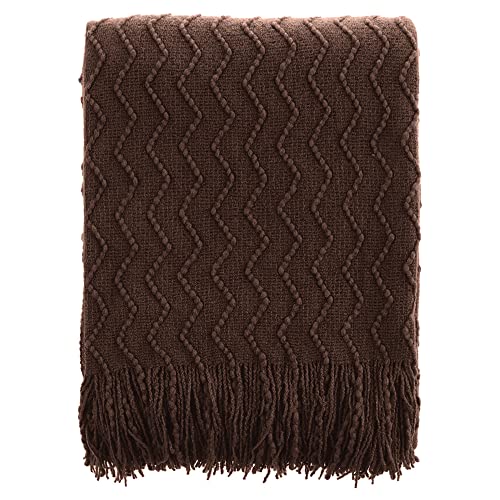 BATTILO HOME Dark Brown Throw Blanket for Couch, Boho Throw Blanket for Home Decor, Decorative Chocolate Knit Throw Blankets for Chair Sofa, Bed, 50"x60"