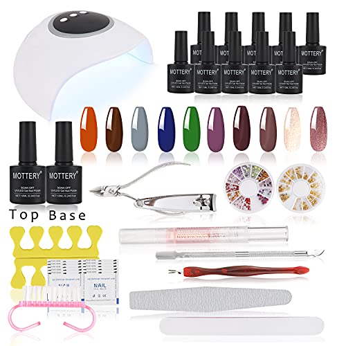 Soak off Gel Nail Polish Starter Kit 54W UVLED Nail Lamp 10pcs Nail Polish Manicure Nail Art Tools Top Base Coat Set 10 Colors Set B