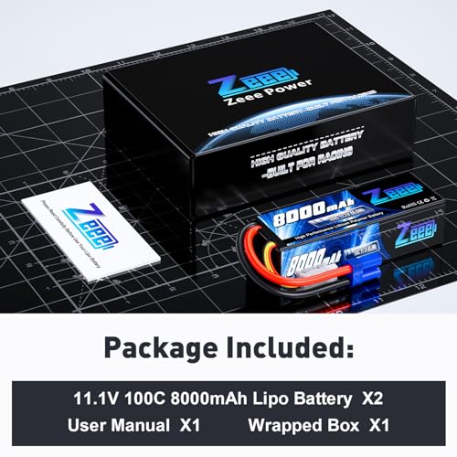 Zeee 11.1V Lipo Battery 3S 100C 8000mAh Hard Case Battery with EC5 Plug for 1/8 1/10 RC Car Model Truggy Buggy Team Associated(2 Pack)
