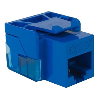 ICC CAT5e Keystone Jack with Inline IDC No Pair Split Wiring Easier Termination UL Listed PoE++ TAA VoIP Compliant for Wall Plate or Patch Panel, Works with JackEasy Termination Tool, Blue