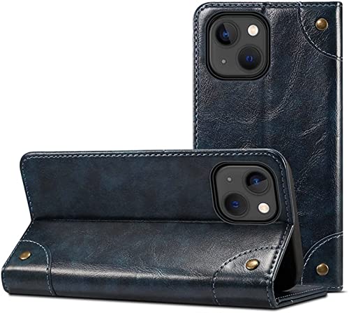 Étui portefeuille iPhone 13 KANUZ bleu à rabat magnétique avec porte-monnaie antichoc