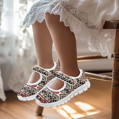 chaqlin Kids Dress Shoes Boho Aztec Stripes Non Slip Casual Sneaker Mary Jane Boys Girls Breathable Mesh Walking Strap Shoes2