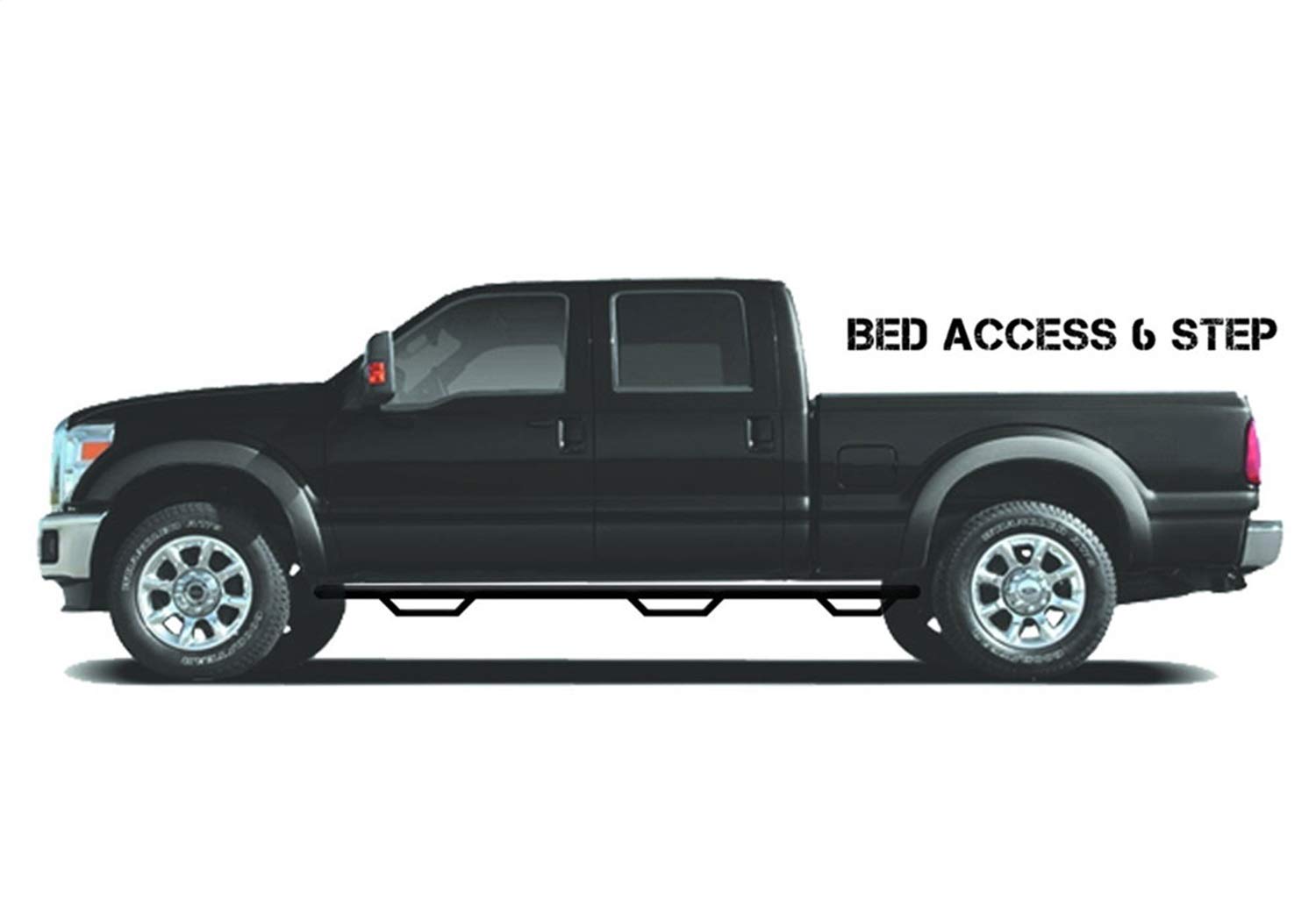RealTruck Nerf Steps for Toyota Tundra | Wheel-to-Wheel w/ Bed Access, Heavy Duty Steel, Gloss Back | T0792QC-6 | Fits 2007-2021 Toyota Tundra Double Cab 6.5' Standard Bed, SRW Gas.