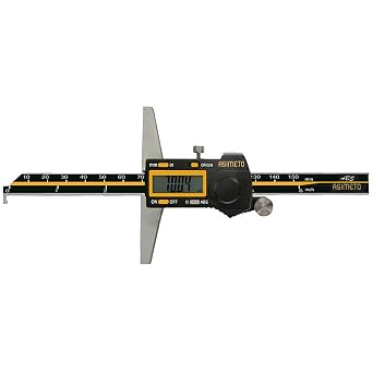 Asimeto 0-8" / 0-200mm Digital Depth Caliper with Single Hook, 0.0005" / 0.01mm Resolution, 0.0015"/0.03mm Accuracy, Inch/Metric Conversion, Absolute Measuring Tool