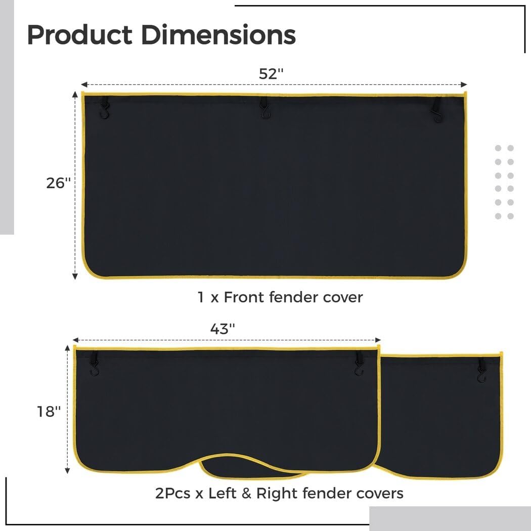 Homaisson 3 PCS Fender Front Covers for Mechanics,Automotive Fender Covers, Microfiber Leather Car Fender Protector Mats