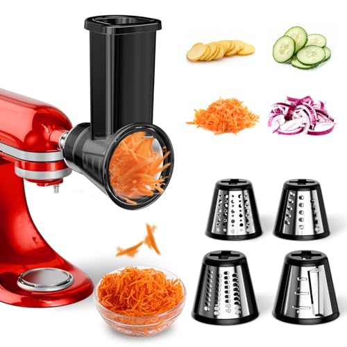 Slicer Shredder Attachment for Kitchenaid Stand Mixer, Salad Machine with Vegetable Slicer, Salad Maker, Food Slicers Cheese Grater Attachments for Kitchenaid Mixer Dishwasher Safe, Black