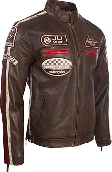 ジャケット・アウター AND logo leather jacket Aviatrix Men's Super-Soft Real Leather Band Collar Patch Fashion