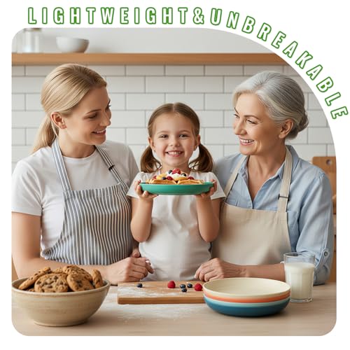 Image of 8In Wheat Straw Plates of 6, Reusable Plastic Dinner Plates, Multi | Dishwasher & Microwave Safe Plates for Kitchen, Dessert, Side Plate, Snacks
