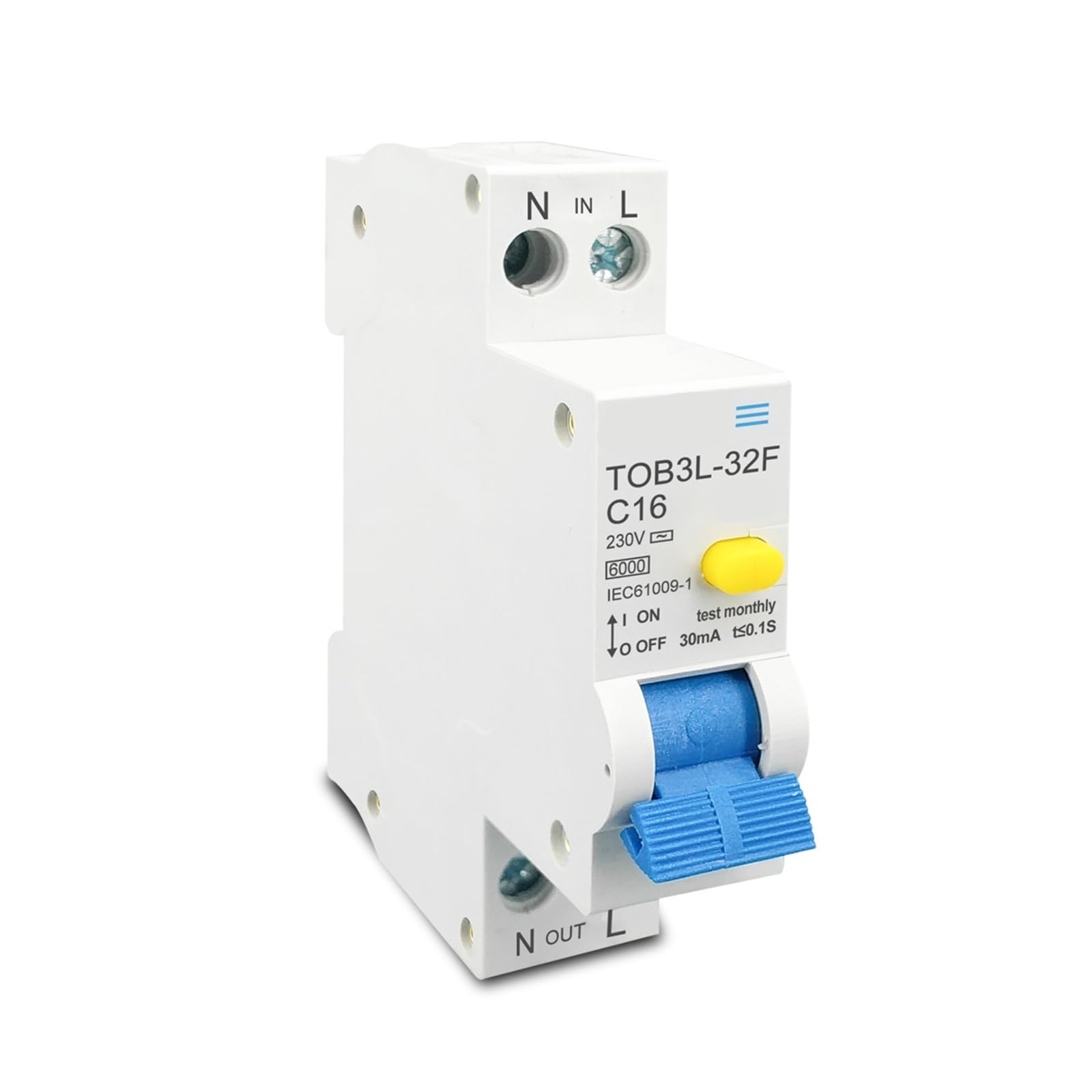 Disyuntor diferencial automático RCBO 1P+N 6KA con protección contra sobrecorriente, 18 mm, 230 V, 50/60 Hz, 1 unidad(10A)