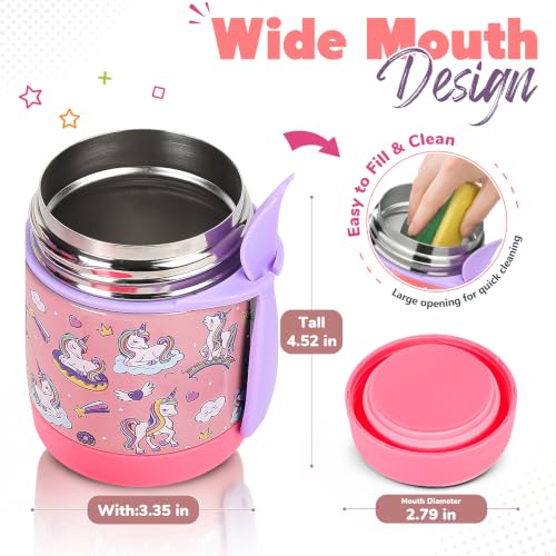 Image of 10oz Soup Thermo for Hot Food Kids,Lunch Thermo Kids Food Jar with Spoon Hot Insulated Food Containers,Leak Proof Stainless Steel Wide Mouth Lunch Thermo Jar for School(Pink-Unique Horse)