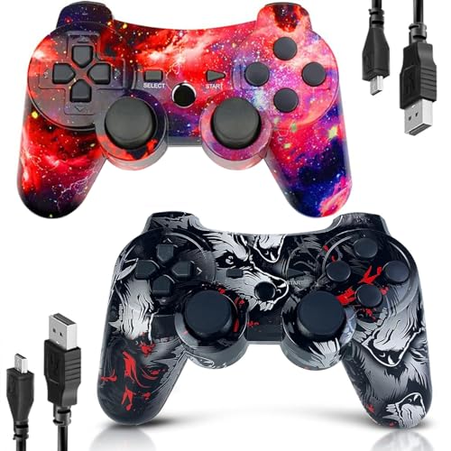 Image of Boowen Wireless Controller for PS3, Controller for Sony PlayStation 3, 6-Axis High-Performance Motion Sense Dual Vibration Upgraded Gaming Controller, Compatible with PlayStation 3(Galaxy+Wolf)